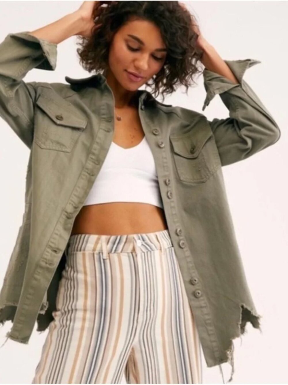 FREE PEOPLE MOONCHILD ARMY GREEN UTILITY SHACKET - Picture 2 of 10